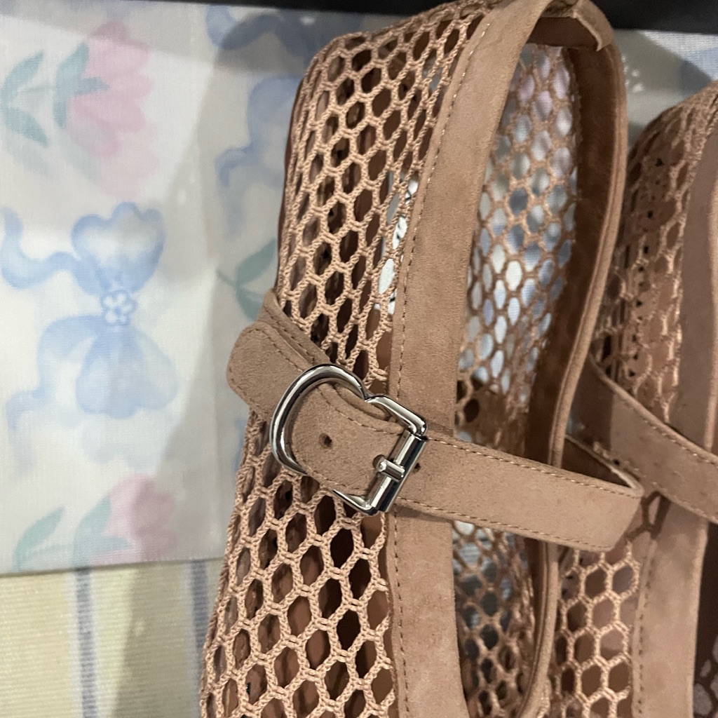 Alaa Beige Mesh Mary Jane Flats With Ankle Strap — image 4 of 8